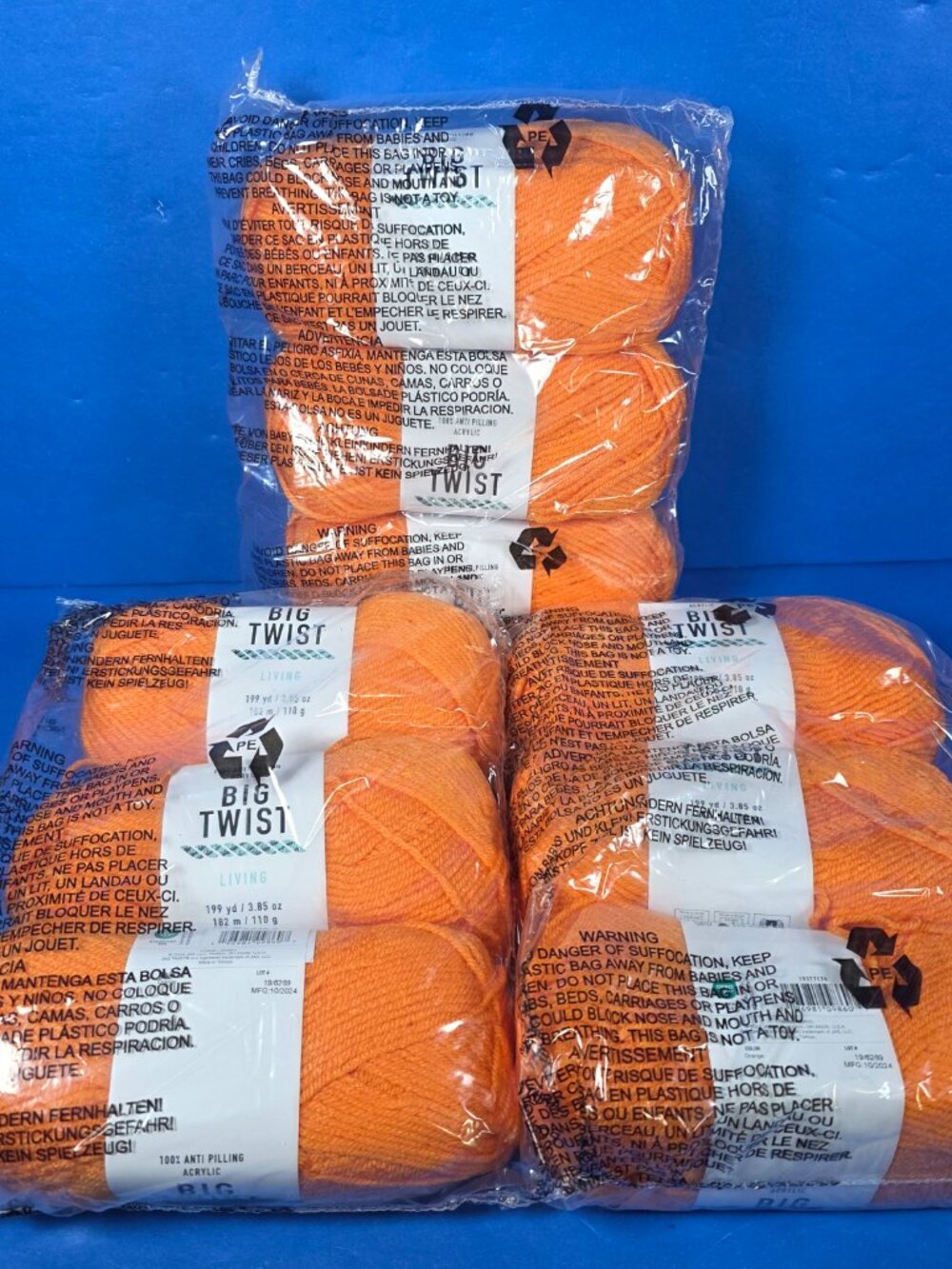 Yarn Big Twist Living Orange Anti-pilling 199yd Crochet Knitting Lot of 9 Skeins